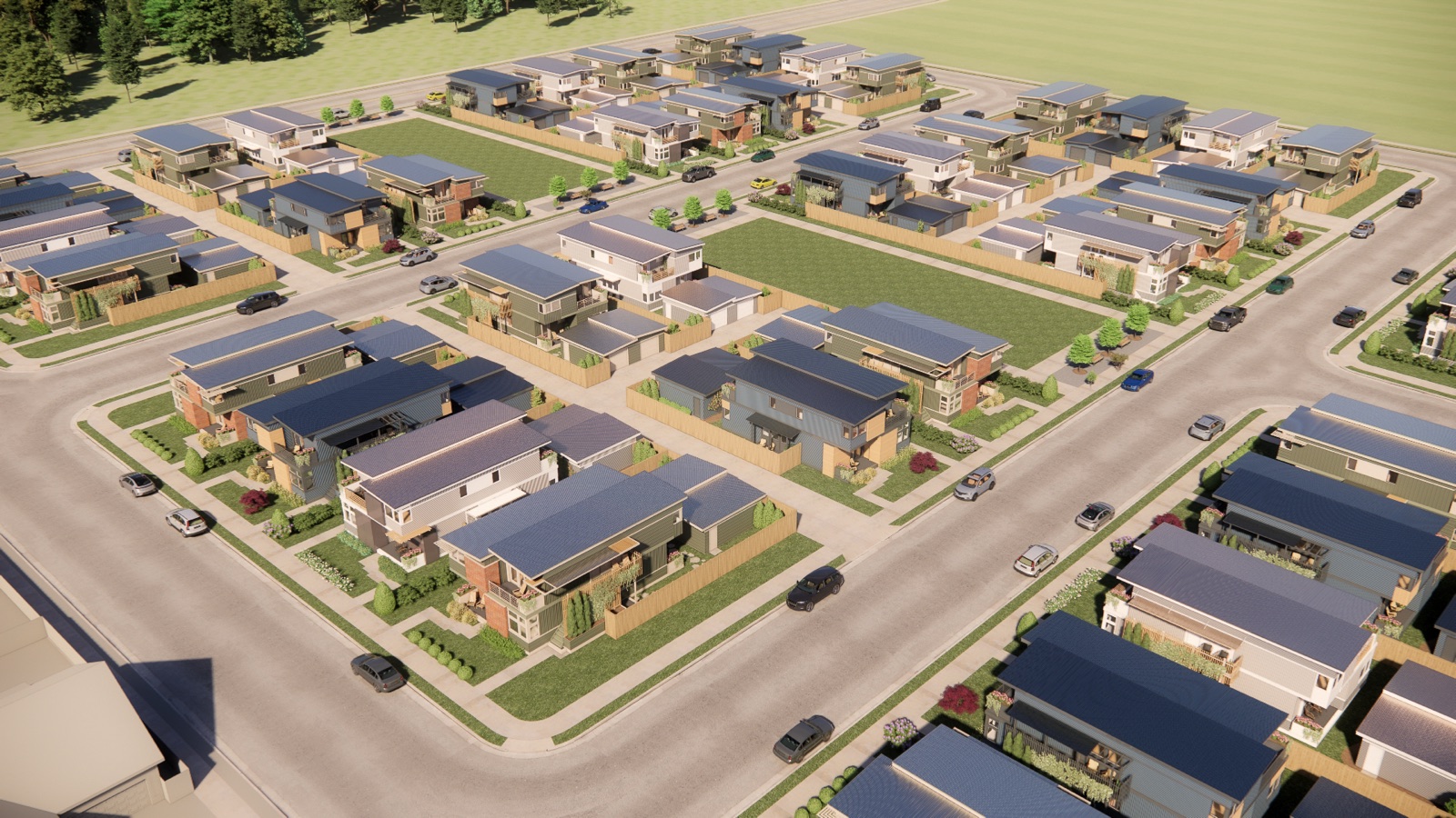 Aerial rendering of The Keystone Rentals community site